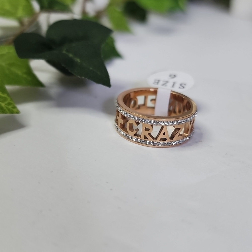 Gold With Zirconia Love Crazy Fun Band Ring